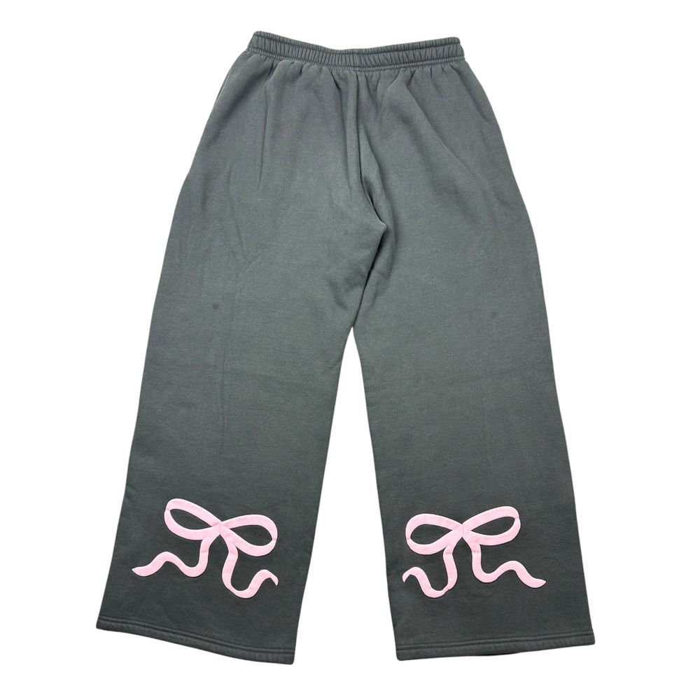 Edikted Sweatpants Women Medium Gray Pink Bow Baggy Loose Wide Leg Lounge